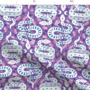 Spoonflower Fabric - Flowers Snakes Stars Floral Purple Damask Reptile Printed on Petal Signature Cotton Fabric Fat Quarter - Sewing Quilting Apparel Crafts Decor