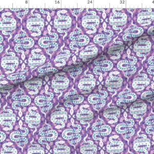 Spoonflower Fabric - Flowers Snakes Stars Floral Purple Damask Reptile Printed on Petal Signature Cotton Fabric Fat Quarter - Sewing Quilting Apparel Crafts Decor