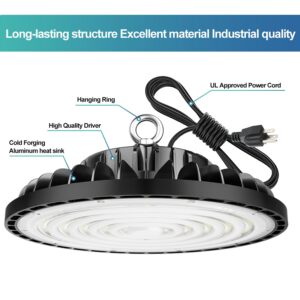 LIGHEART 10Pack UFO LED High Bay Light 300W,42000lm (Eqv.1000W MH/HPS) High Bay LED Lights, 6000K with US Plug Commercial Bay Lighting Energy Saving