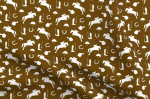 spoonflower fabric - equestrian brown white horse horses wild sketch printed on polartec(r) fleece fabric fat quarter - sewing blankets loungewear and no-sew projects