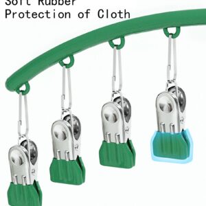 YIKANGHENG Clothes Hanger with Clips, Stainless Steel Green Organzer Hanger With 6 Clips, Used for Hanging Socks, Small Clothes, Hats, Towels and Gloves (6 Clips, Green)