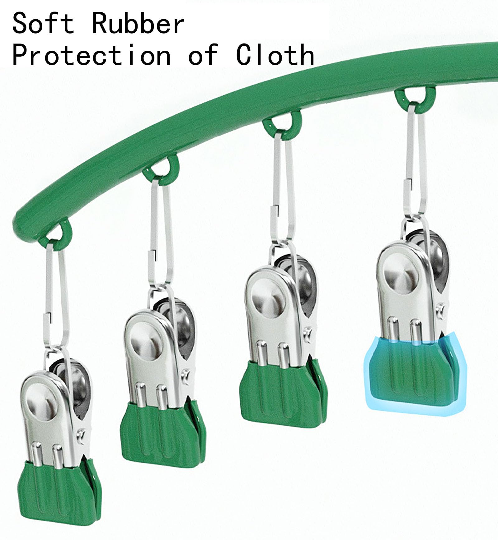 YIKANGHENG Clothes Hanger with Clips, Stainless Steel Green Organzer Hanger With 6 Clips, Used for Hanging Socks, Small Clothes, Hats, Towels and Gloves (6 Clips, Green)