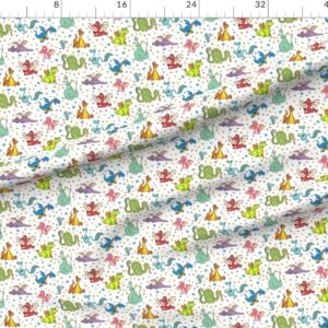 Spoonflower Fabric - Dragon, Purple, Pink, Green, Kids, Whimsical, Magical, Nursery, Printed on Petal Signature Cotton Fabric by The Yard - Sewing Quilting Apparel Crafts Decor