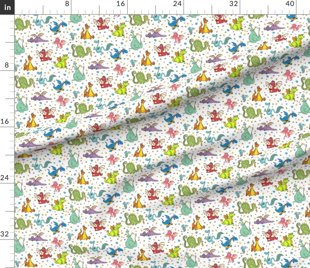 Spoonflower Fabric - Dragon, Purple, Pink, Green, Kids, Whimsical, Magical, Nursery, Printed on Petal Signature Cotton Fabric by The Yard - Sewing Quilting Apparel Crafts Decor