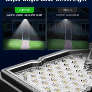 F-TECK Bright Solar Powered Street Lights Outdoor Motion Sensor Flood LED with Waterproof for Outside Backyard, Driveway, Parking Lot, Garage, Barn, Security Area Lighting with Remote Control Switch