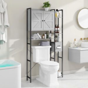 Befrases Grey Cabinet, Over The Toilet Storage Cabinet with 2 Doors, Multi Layer Shelves, Bathroom Laundry Room Small Spaces