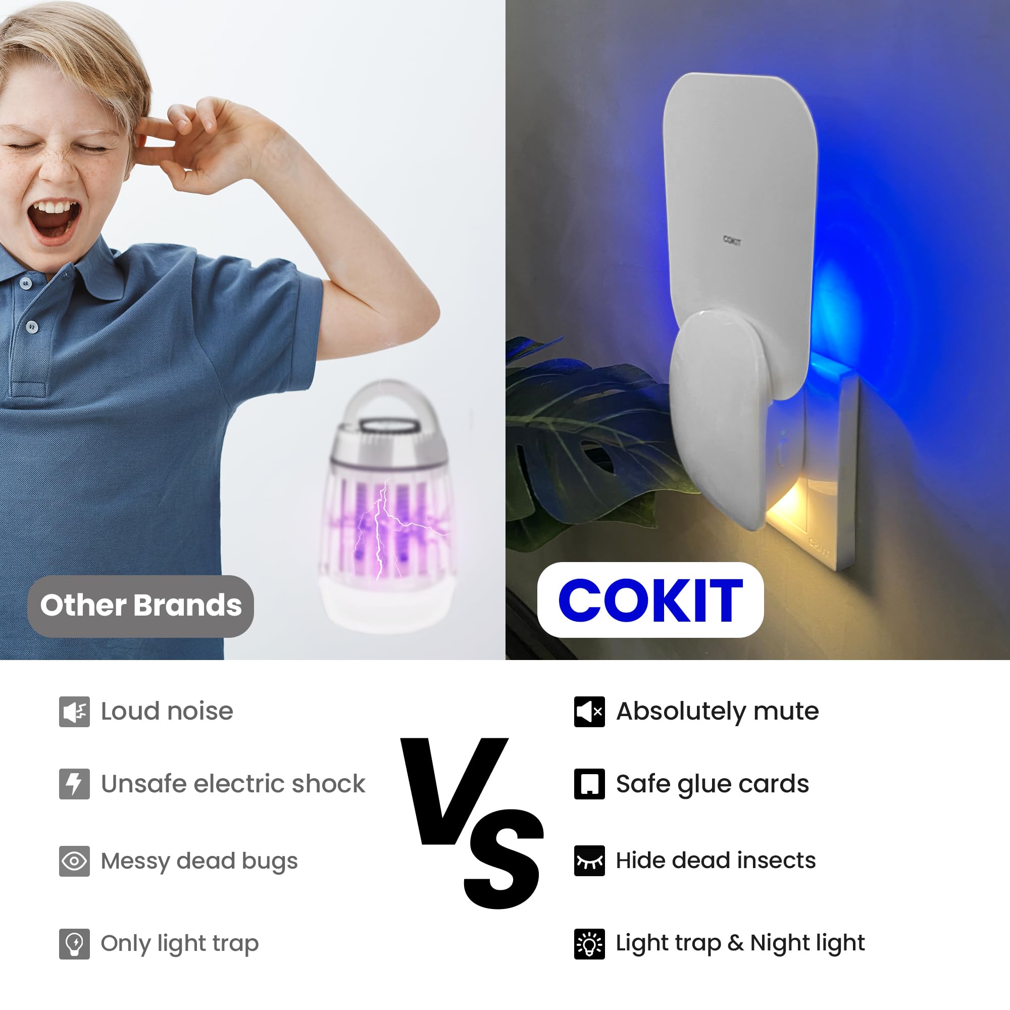 COKIT Flying Insect Traps Indoor Bug Light Trap Plug in Pest Control Traps for Flies, Mosquitoes, Gnats, Fruit Flies, Moths (1 Device + 3 Refills) - White