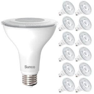 sunco 12 pack par30 led bulbs, 1200 lumens high brightness flood light indoor 75w equivalent 11w dimmable, 3000k warm white, e26 medium base, exterior, wet rated - ul