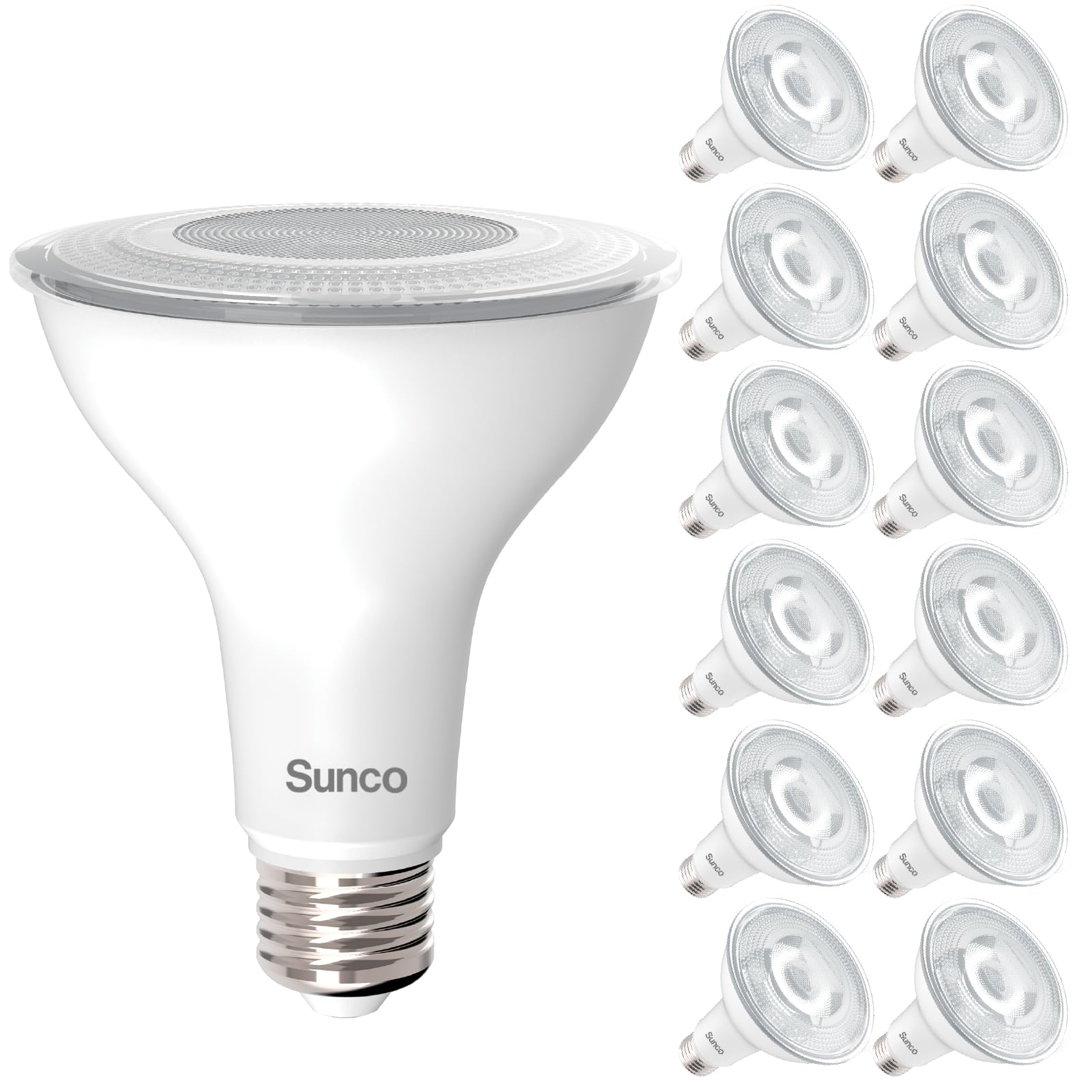 Sunco 12 Pack PAR30 LED Bulbs, 1200 Lumens High Brightness Flood Light Indoor 75W Equivalent 11W Dimmable, 3000K Warm White, E26 Medium Base, Exterior, Wet Rated - UL