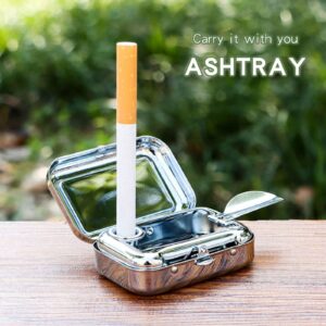 Xeerrfan Mini Portable Ashtray, Stainless Stell Ashtray with Lid, Outside Pocket Small Ash Tray Metal for Home Office Travel Car