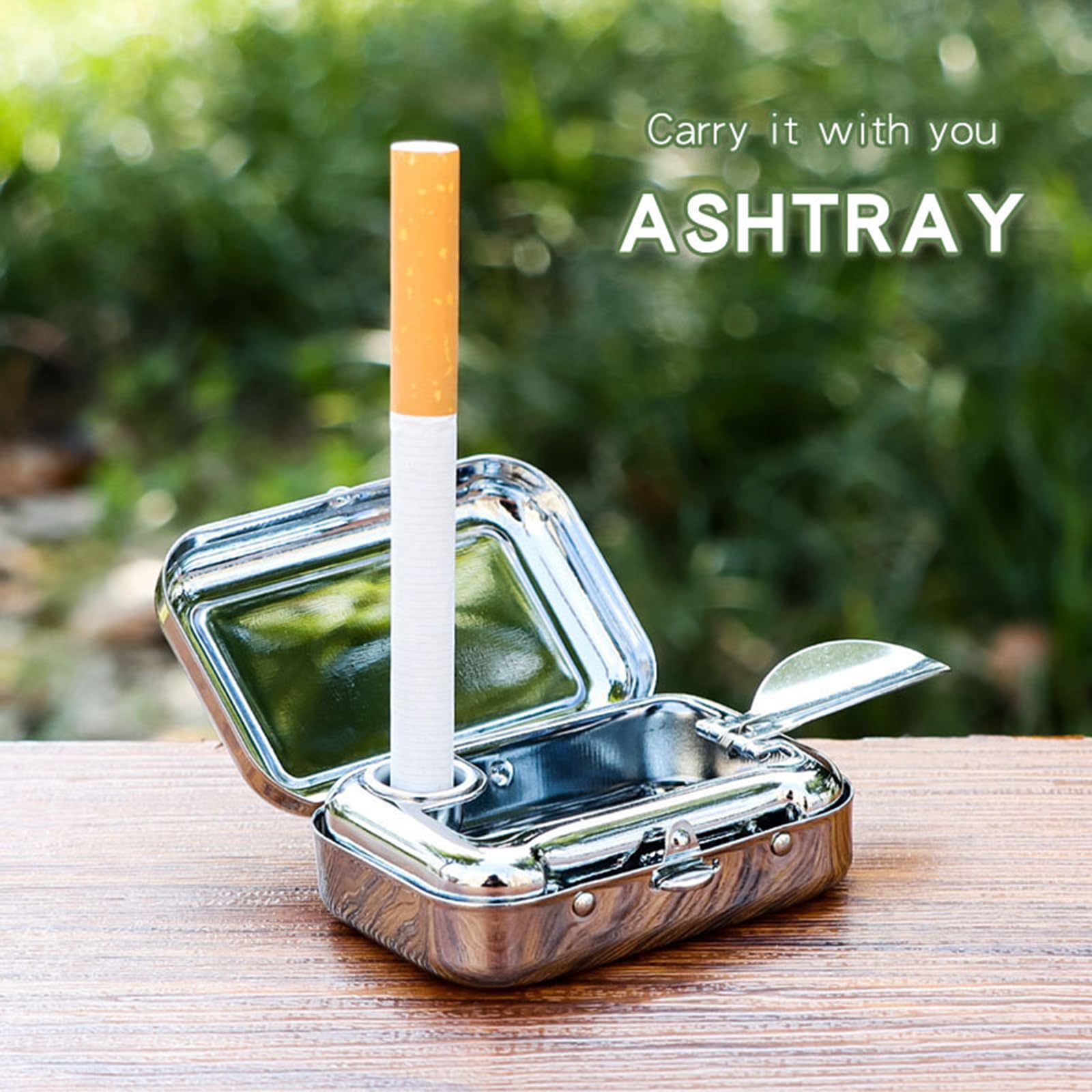 Xeerrfan Mini Portable Ashtray, Stainless Stell Ashtray with Lid, Outside Pocket Small Ash Tray Metal for Home Office Travel Car