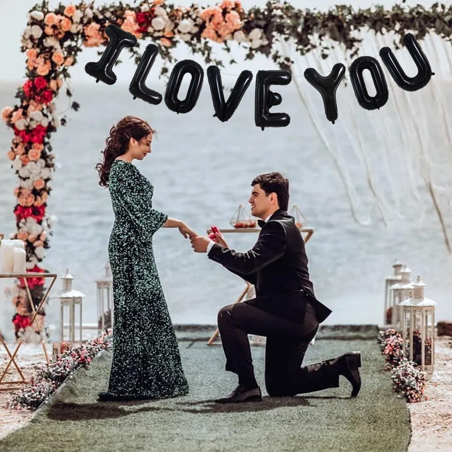 TONIFUL 16 Inch I Love You Balloons Valentine’s Day Decoration Letter Foil Balloons - Perfect for Romantic Valentine's Day Wedding Bridal Shower Anniversary Engagement Party Supplies（Black）