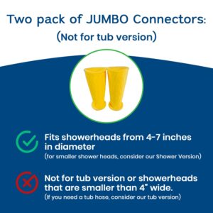 (2 Pack) Replacement Water Hose Connectors for JUMBO Rinseroo. Fits shower heads 4-7 Inches Wide, Easy Install Hose Attachment for Shower Cleaning (Rinseroo Sold Separately, Not for Tub Version)