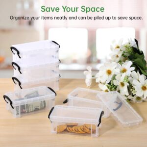 6 Pcs Mini Plastic Boxes, 5'' x 3'' x 1.8'' Small Clear Storage Containers with Locking Lids, Clear Plastic Organizers for Crafts, Stationery, Jewelry, Sewing, Multipurpose Cases for Accessories