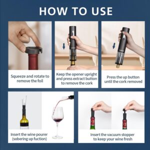 Ludkim Electric Wine Opener Set, Automatic Wine Bottle Openers with Foil Cutter, Battery Operated Wine Corkscrew with Wine Aerator Pourer and 2 Vacuum Wine Stoppers