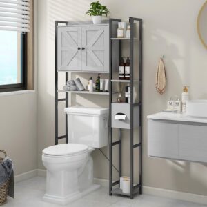 Befrases Grey Cabinet, Over The Toilet Storage Cabinet with 2 Doors, Multi Layer Shelves, Bathroom Laundry Room Small Spaces