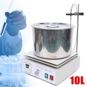 10L Thermostatic Magnetic Stirrer Digital Heating Lab Mixer Lab Thermostat 0-1400Rpm Heat-Gathering Magnetic Stirrer Water Oil Bath 400℃ Thermostat Tool with Hot Plate