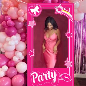 Pink Girls Birthday Decorations Hot Pink Photo Booth Props Princess Doll Theme Decor Let's Go Bachelorette Party Decoration for Girls Birthday Bridal Shower Pink Party Supplie 39.37 x 75in