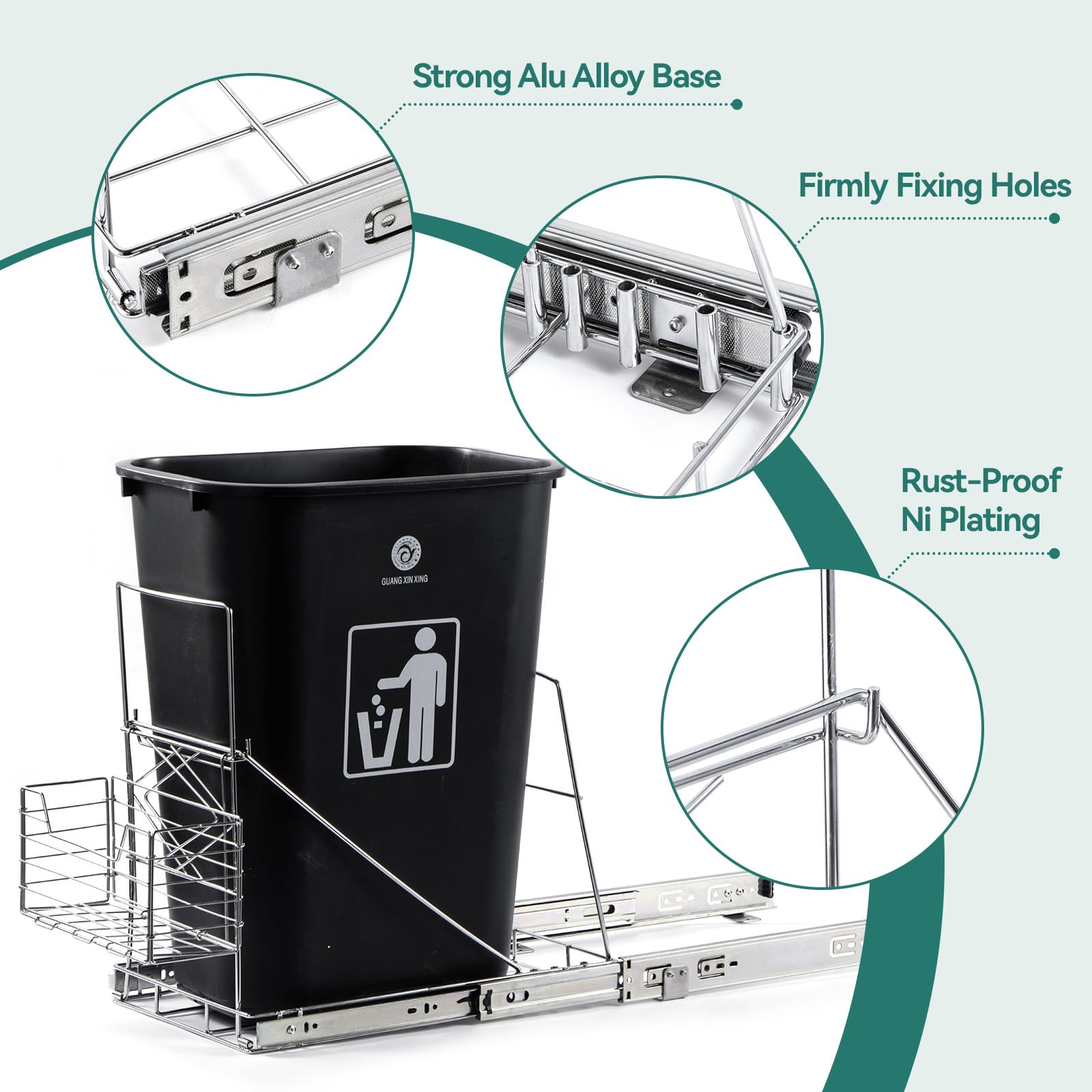 Pull Out Trash Can Under Cabinet,Adjustable Under Sink Trash Can Pull Out Kit with Removable Basket,Slide Roll Out Kitchen Trash Can Rack,Fit for Most 7-11 Gallon Garbage Can (Trash Can Not Included)