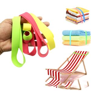 Beach Towel Bands, 6 Pcs 35 Inch Silicone Elastic Clips for Fastening Beach Chair Towels and Cruise Essentials (6)