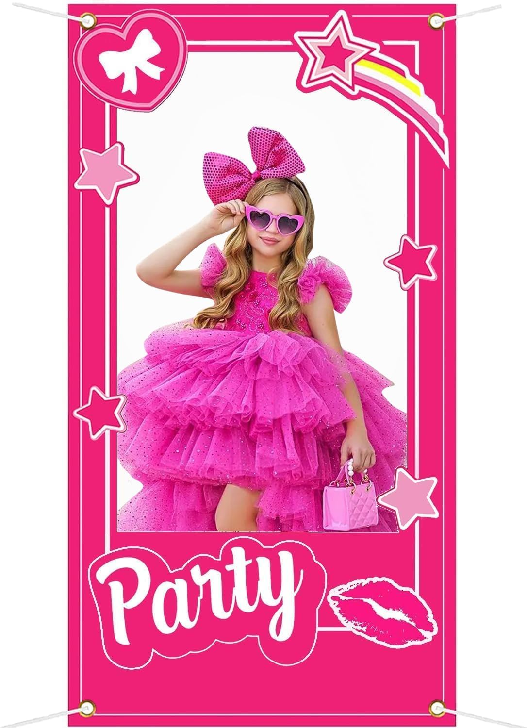 Pink Girls Birthday Decorations Hot Pink Photo Booth Props Princess Doll Theme Decor Let's Go Bachelorette Party Decoration for Girls Birthday Bridal Shower Pink Party Supplie 39.37 x 75in