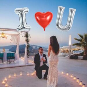 TONIFUL 40 Inch I Love You Balloons Huge I Heart YOU Foil Letter Balloons Heart Shaped Balloons Decoration for Valentine's Day Wedding Bridal Shower Anniversary Engagement Party Supplies（Silver 3Pcs）