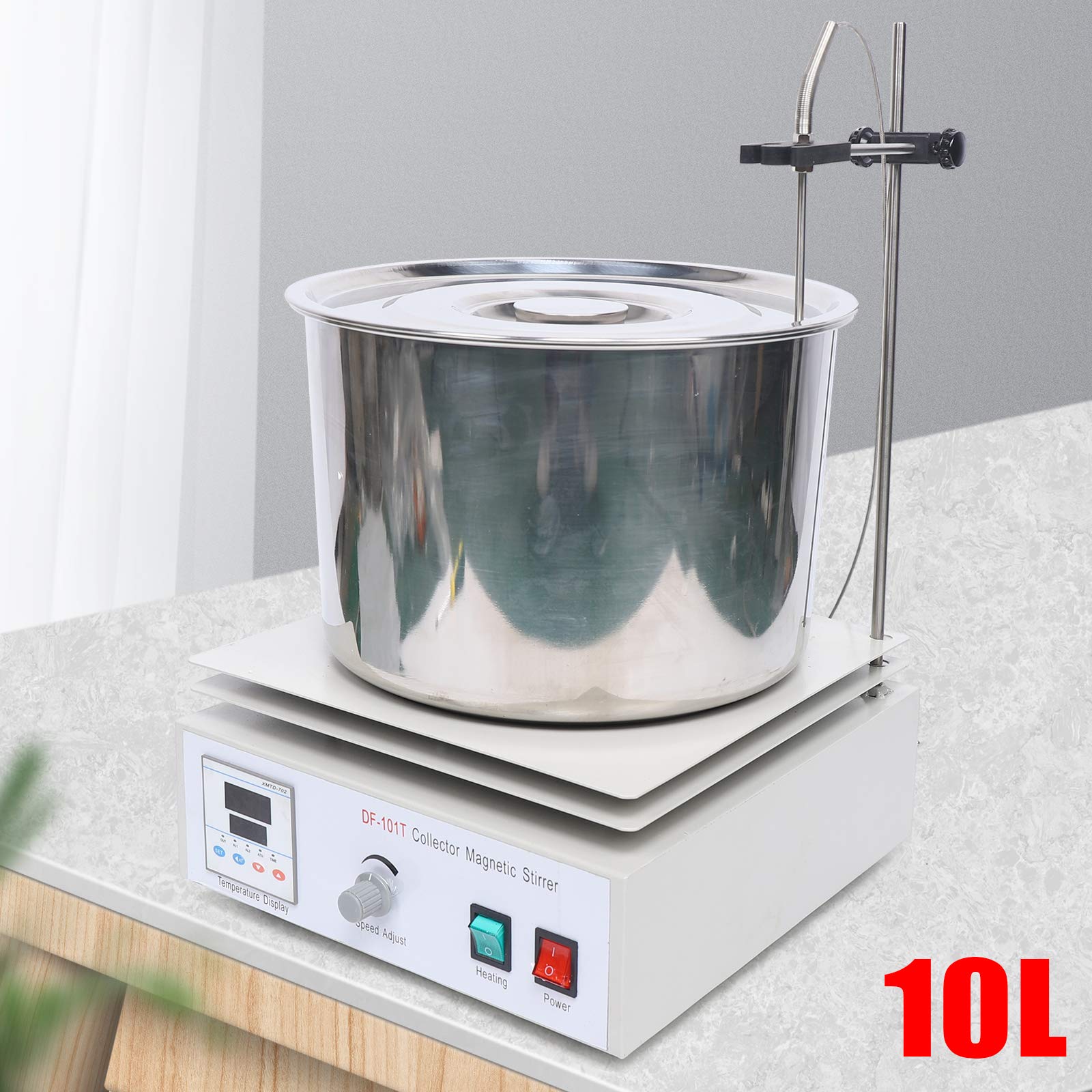 10L Thermostatic Magnetic Stirrer Digital Heating Lab Mixer Lab Thermostat 0-1400Rpm Heat-Gathering Magnetic Stirrer Water Oil Bath 400℃ Thermostat Tool with Hot Plate