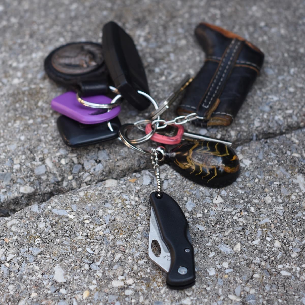 TG,LLC Treasure Gurus Folding Pocket Knife Self Defense Keychain Serrated Blade Key Ring Hunting Gift