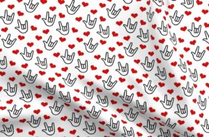 spoonflower fabric - love yous hearts valentine you sign language printed on polartec(r) fleece fabric fat quarter - sewing blankets loungewear and no-sew projects