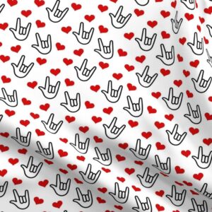 Spoonflower Fabric - Love Yous Hearts Valentine You Sign Language Printed on Polartec(R) Fleece Fabric Fat Quarter - Sewing Blankets Loungewear and No-Sew Projects