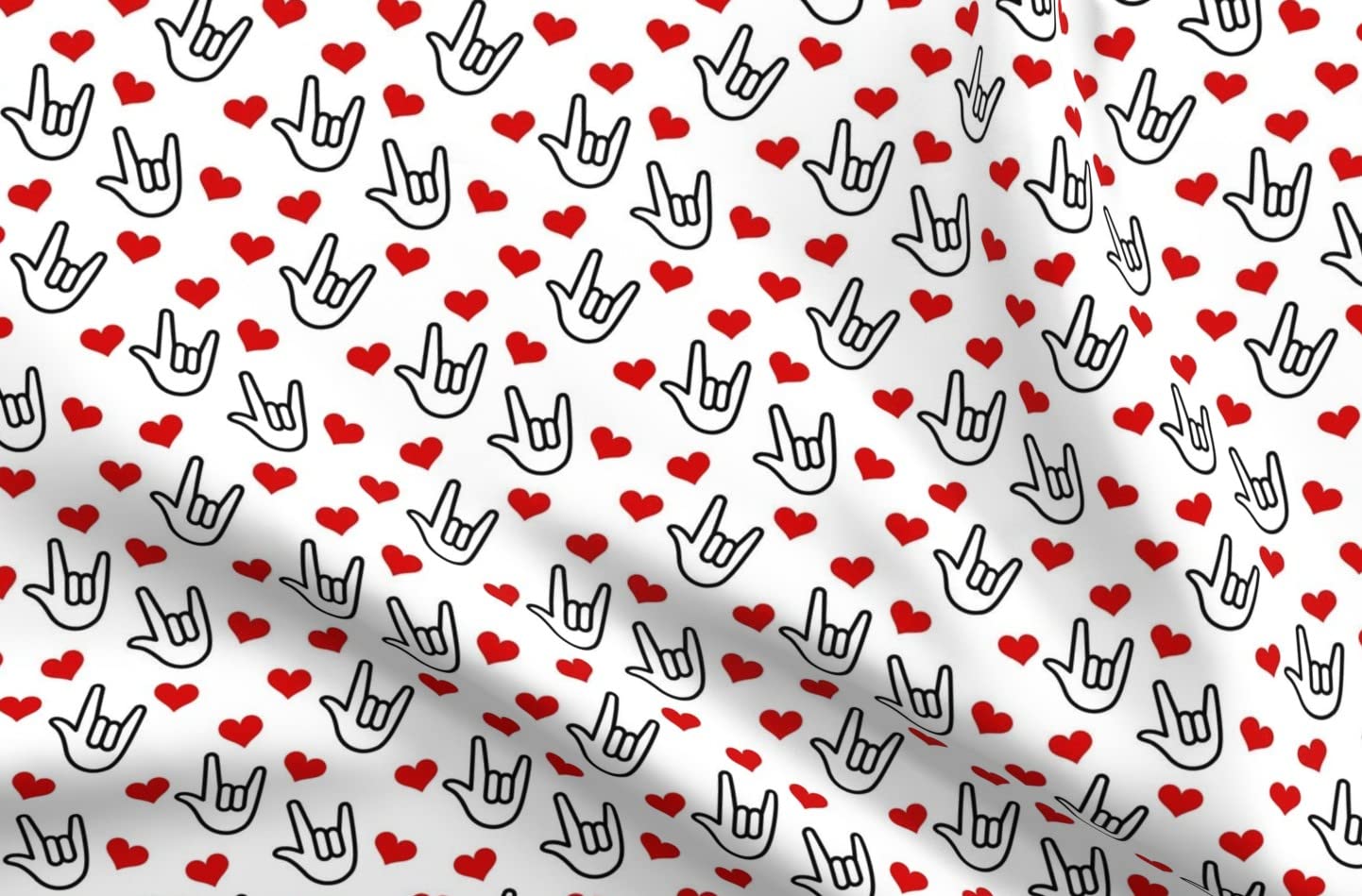 Spoonflower Fabric - Love Yous Hearts Valentine You Sign Language Printed on Polartec(R) Fleece Fabric Fat Quarter - Sewing Blankets Loungewear and No-Sew Projects