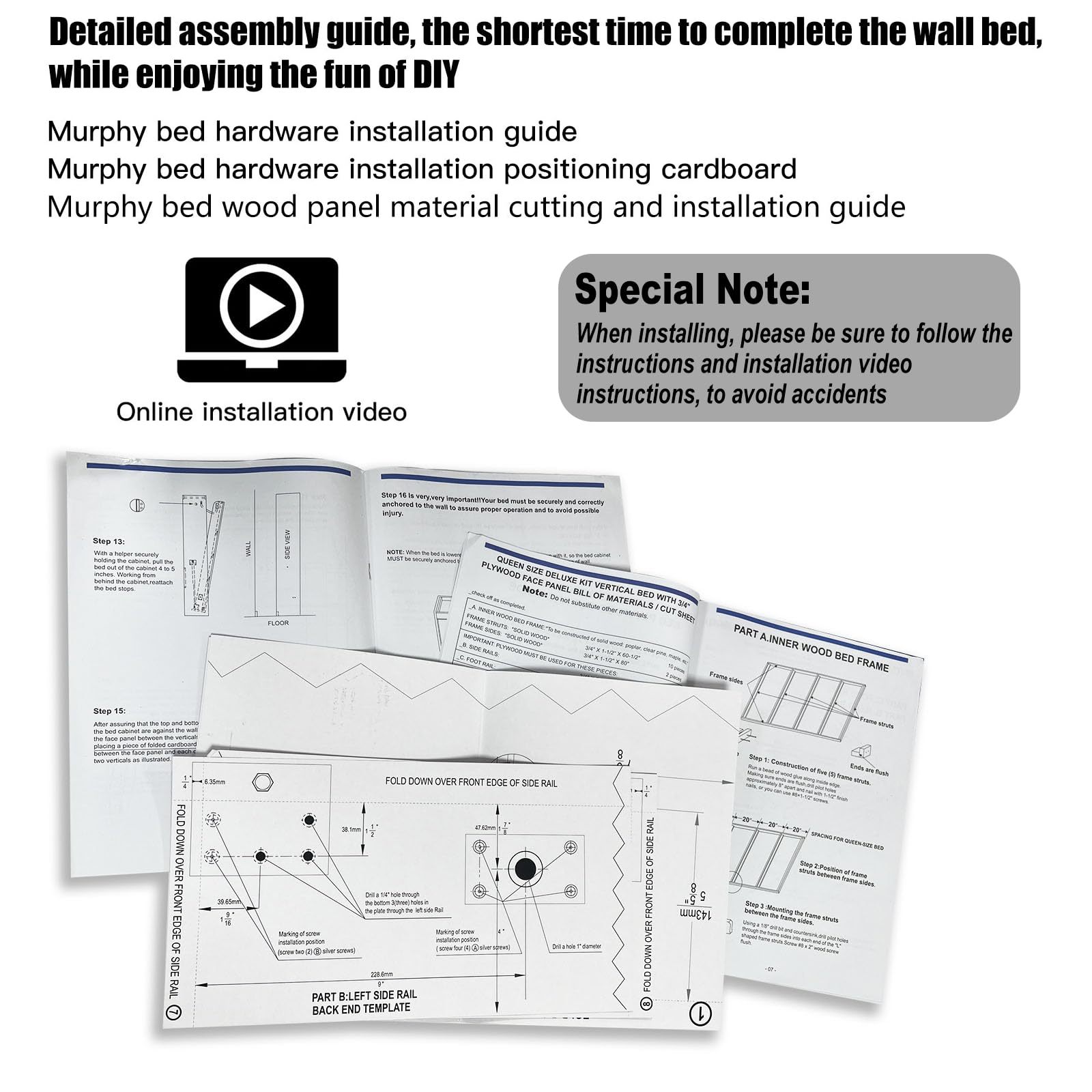 ROOMTEC Queen Murphy Bed Hardware Kit, Folding Wall Bed Kit,Vertical,Easy to Install,Saving Space