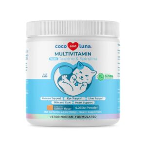 multivitamin for cats - 4oz powder - l-lysine, taurine, and spirulina for immune support and eye health - fish oil & vitamins for skin and heart health. (for cats)