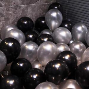 Black and Silver Balloons, 67pcs 12 Inch Metallic Chrome Silver and Black Balloons for Birthday, Baby Shower, Wedding, and Engagement Party Decoration