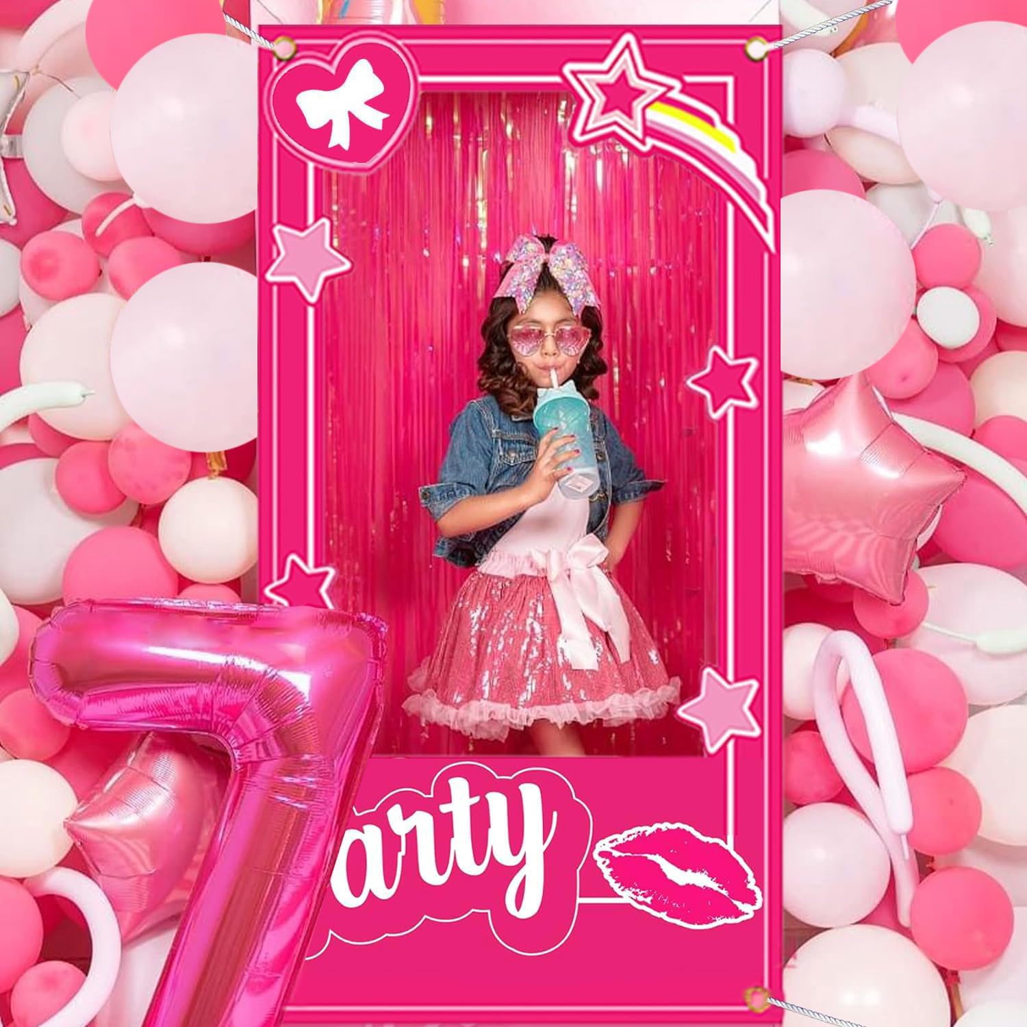 Pink Girls Birthday Decorations Hot Pink Photo Booth Props Princess Doll Theme Decor Let's Go Bachelorette Party Decoration for Girls Birthday Bridal Shower Pink Party Supplie 39.37 x 75in