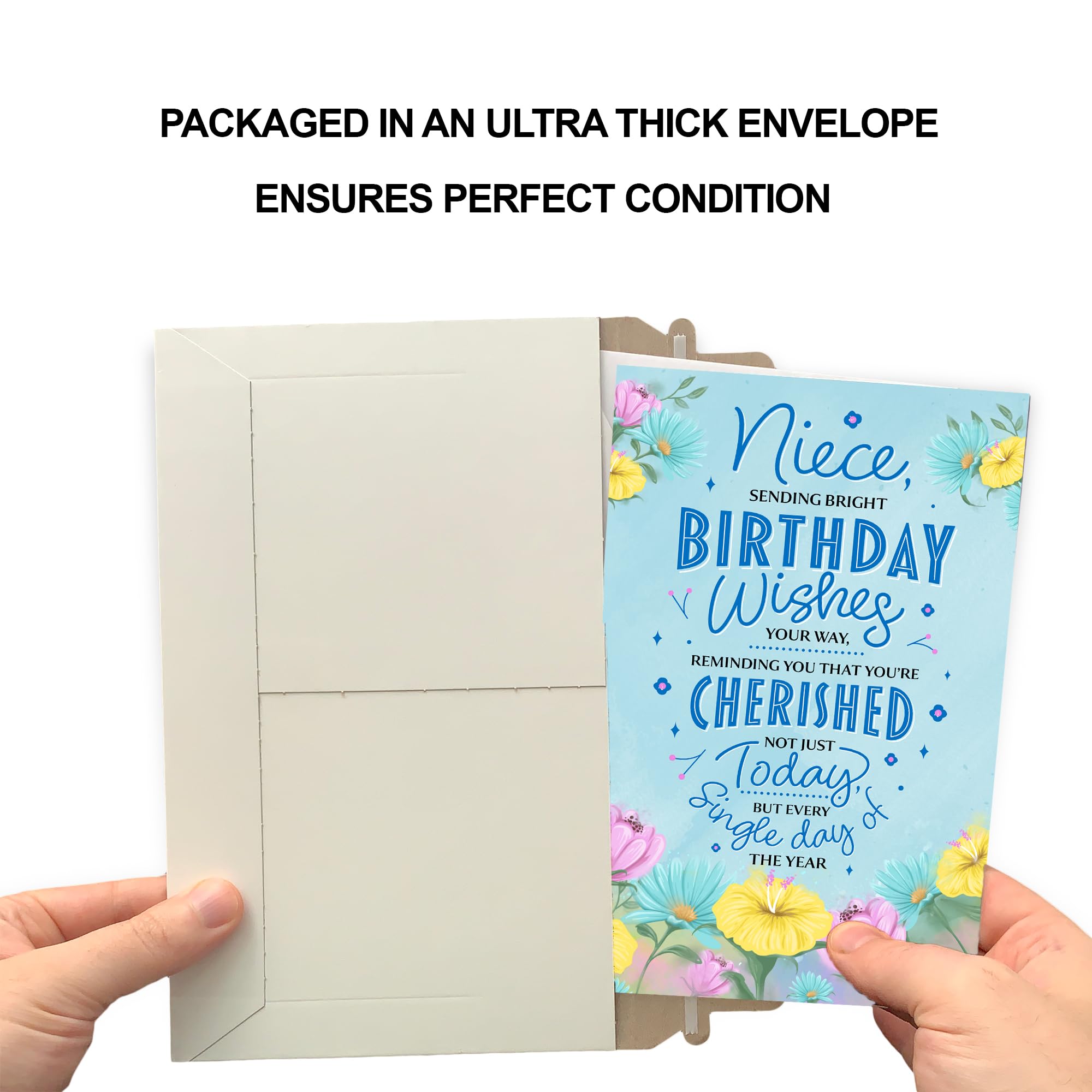 Prime Greetings Birthday Card Niece, Made in America, Eco-Friendly, Thick Card Stock with Premium Envelope 5in x 7.75in, Packaged in Protective Mailer