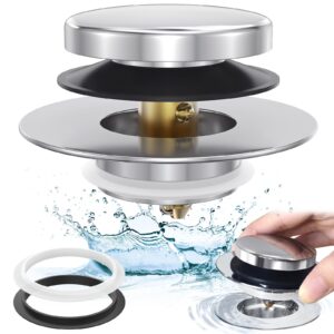 chrome plated universal tip toe tub stopper and water stopper, pop up bathtub drains plug, bathroom bath tub drain stoppers, replaces lift and turn, tip-toe and trip lever drains for tub, ez install