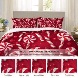 BaoNews Candy Cane Candle Duvet Cover Set Full Size,3 Pieces Winter Red Christmas Candy Bedding Set Hotel Quality 100% Cotton Comforter Cover Set with 2 Pillowcases(No Filler)