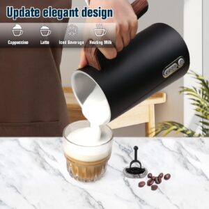 Huogary Update Milk Frother, 4-in-1 Milk Frother and Steamer, Electric Milk Frother Steamer, Milk Steamer, Warm and Cold Foam Maker for Latte, Frother for Coffee, Cappuccino(Black)