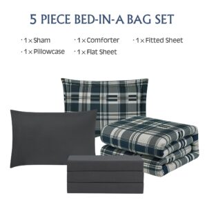 MAIREVE Navy Blue Twin XL Comforter Set, Twin XL Bedding Sets for Boys Girls 5 Pieces for Dorm Farmhouse All Season Lightweight &Comfy with Fitted Sheet, Flat Sheet (Navy Blue, Twin XL, 66"x90")