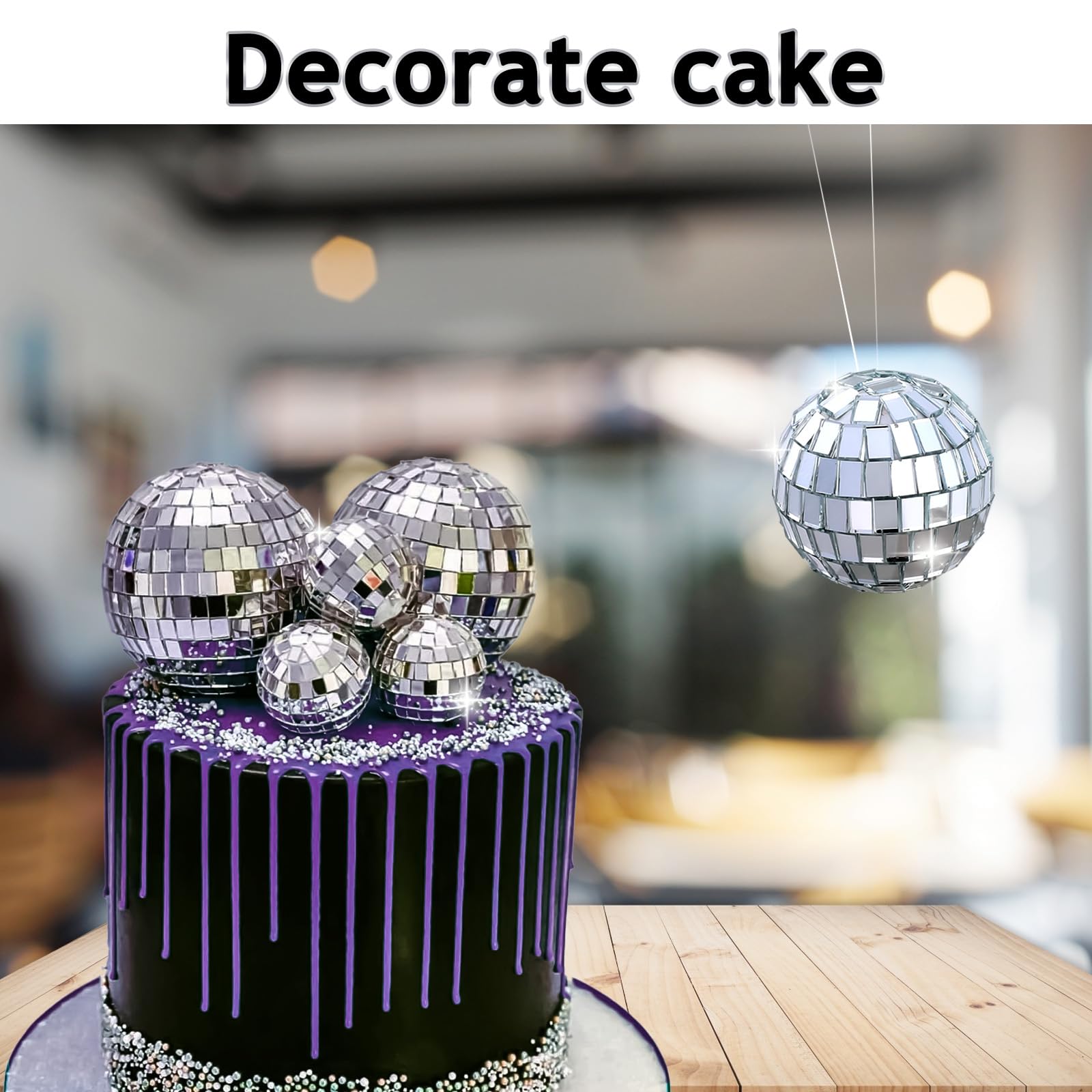 Abeillo 7PCS Disco Ball Cake Topper, Disco Ball Cake Decorations Different Sizes, 70s Disco Themed Dance Party Supplies, Small Disco Balls for Cake Dessert Christmas Party Ornament (Silver)