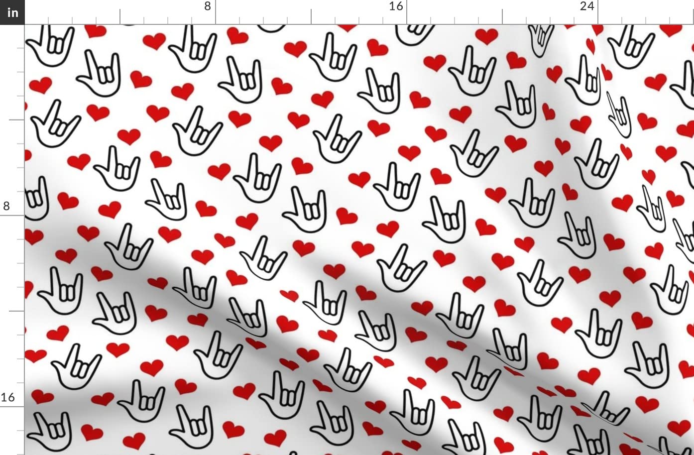 Spoonflower Fabric - Love Yous Hearts Valentine You Sign Language Printed on Polartec(R) Fleece Fabric Fat Quarter - Sewing Blankets Loungewear and No-Sew Projects