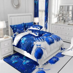 Christmas Bedding Set,Blue Christmas Snowflake Duvet Cover for Kids Teens Boys Girls,Xmas Theme Comforter Cover Decorative Room,Winter Snowflake Quilt Cover with 2 Pillowcases,King Size