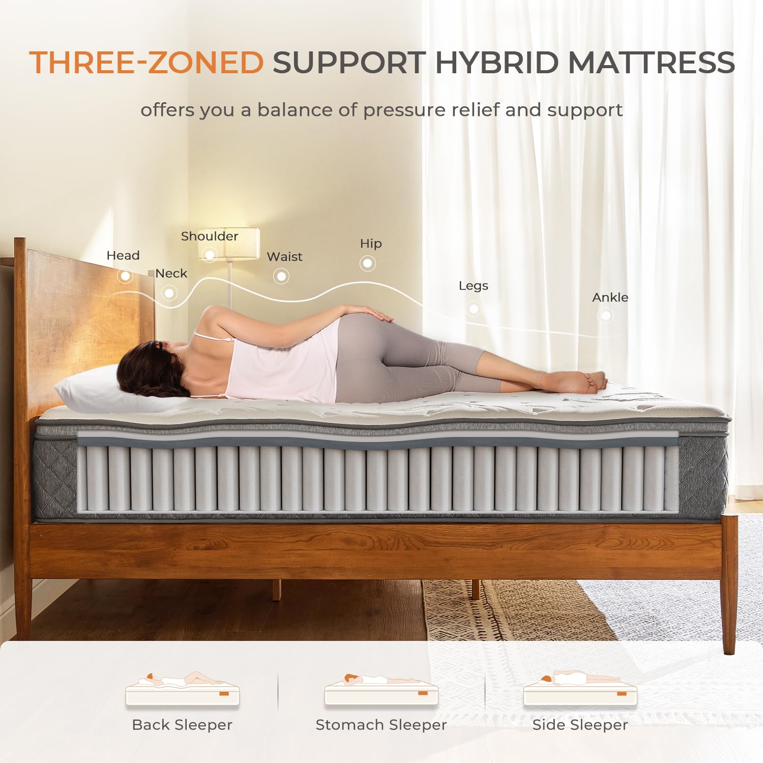 Sweetnight King Mattress - 12 Inch King Size Hybrid Mattress, King Bed Mattress with Pocketed Coils for Comfort Sleep and Balanced Support