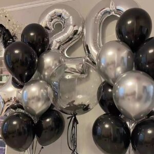 Black and Silver Balloons, 67pcs 12 Inch Metallic Chrome Silver and Black Balloons for Birthday, Baby Shower, Wedding, and Engagement Party Decoration