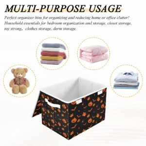 Ruhho Halloweens-pattern-orange-black Fabric Decorative Storage Box Cube with Lids and Handle, Collapsible Storage Boxes for Home Bedroom Closet Office.