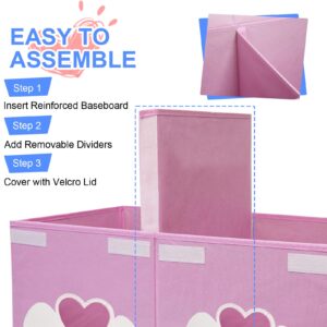 Xmasorme Extra Large Toy Box Chest, Toy Storage Organizer Bins with Transparent Windows, Foldable Storage Box for Kids,Boys,Girls,Toddler,Nursery Room,Playroom(Pink Heart)