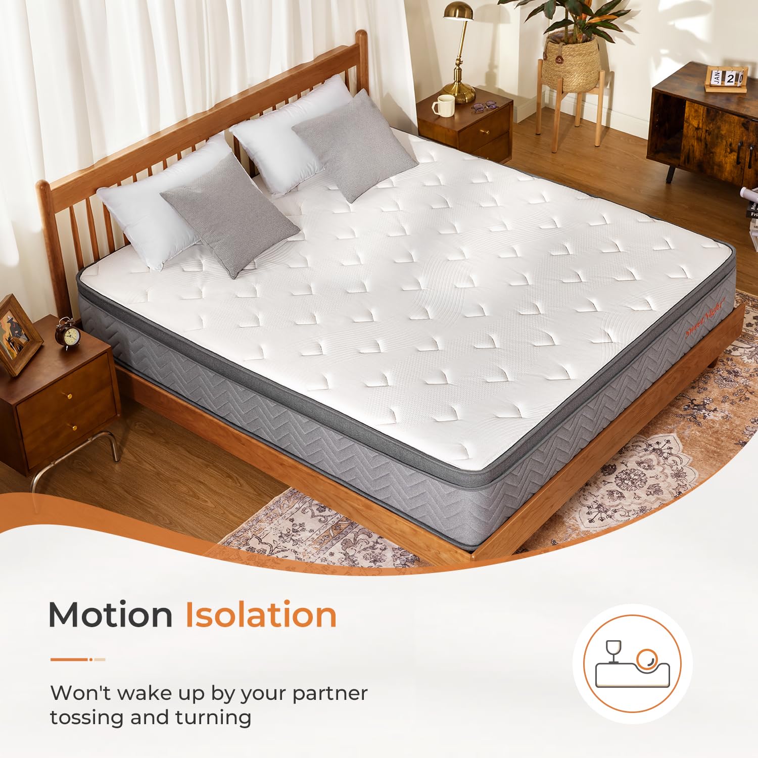 Sweetnight California King Mattress,12 Inch Hybrid Mattress with Individual Pocketed Coils for Pressure Relief & Motion Isolation, Nimbus