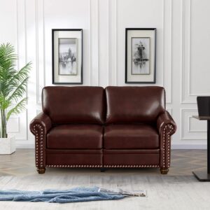 2 Piece Faux Leather Sofa Set,Modern Couch and Loveseat Sets with Storage,Mid Century Couch with Rivet Rolled Arm,Comfy Deep Seat Couch,Furniture for Living Room,Office(Loveseat+3 Seater,Burgundy)