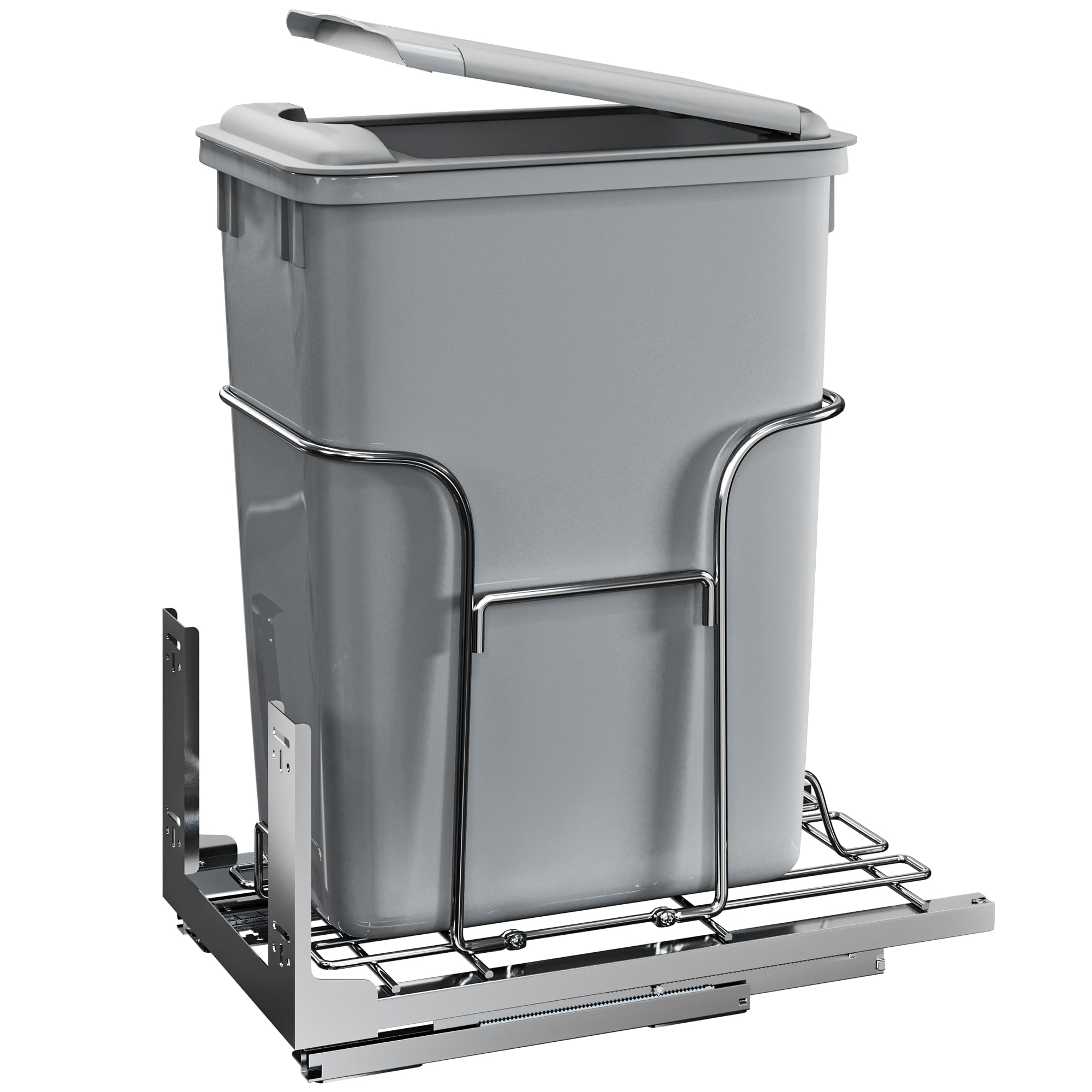 34-Quart Pull-Out Trash Can with Soft Close and Lid for 14.2" W x 22" D x 24.8" H Min Cabinets, Sliding Under Mount Kitchen Pullout Waste Container Trash Can, Gray